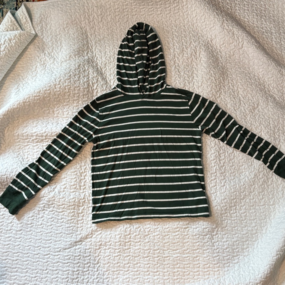 Boys L (10-11) JCrew/ Crewcuts Green and White Striped Jersey Hoodie